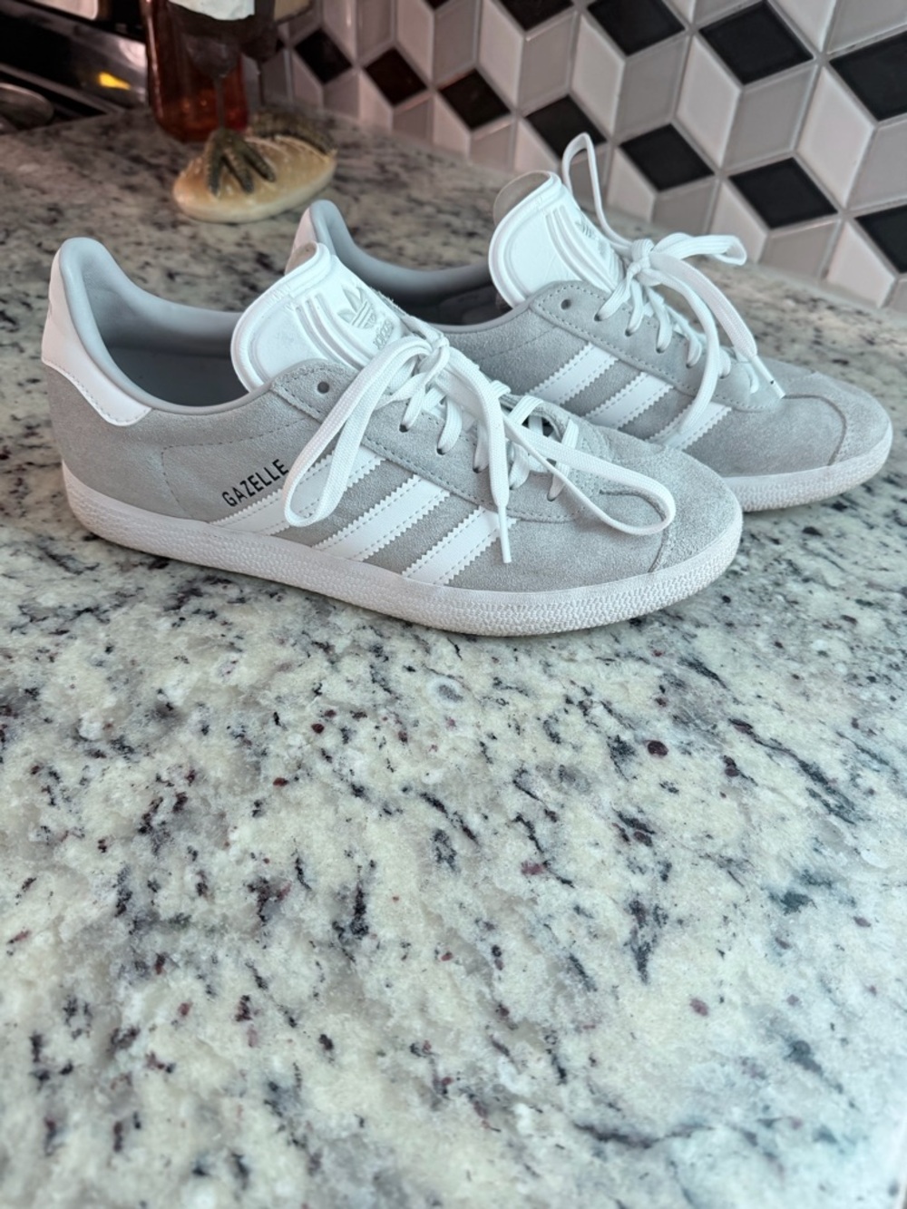 adidas Gazelle Suede Sneakers in Light Gray and White